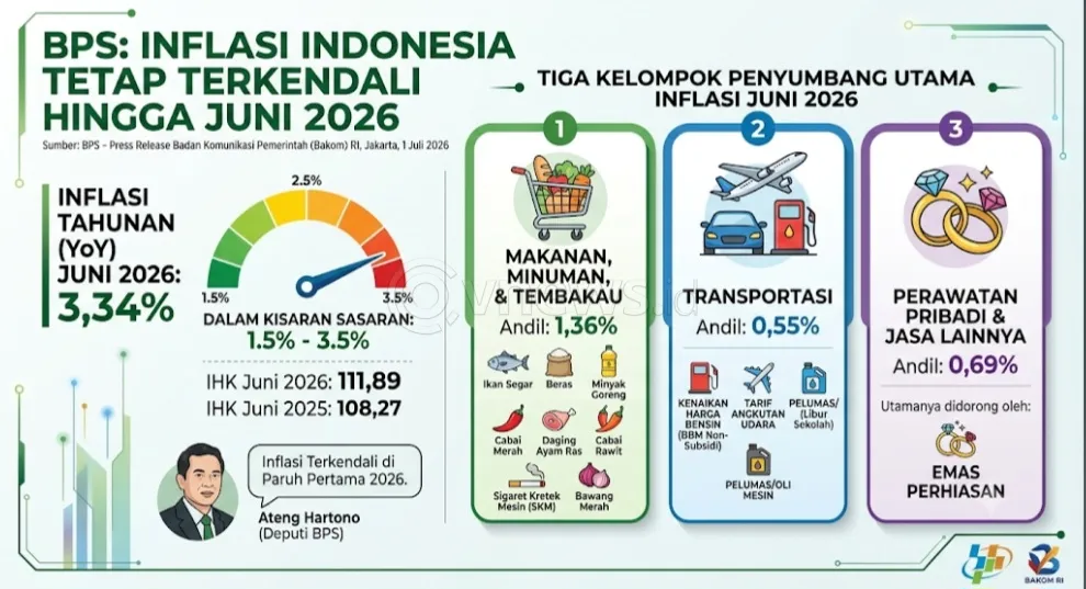 BPS: Inflasi Indonesia Tetap Terkendali Hingga Juni 2026
